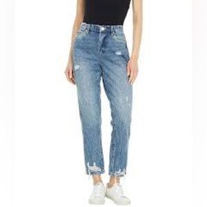 BlankNYC Women’s Madison Distressed High Waist Straight Leg Cropped Jeans 25